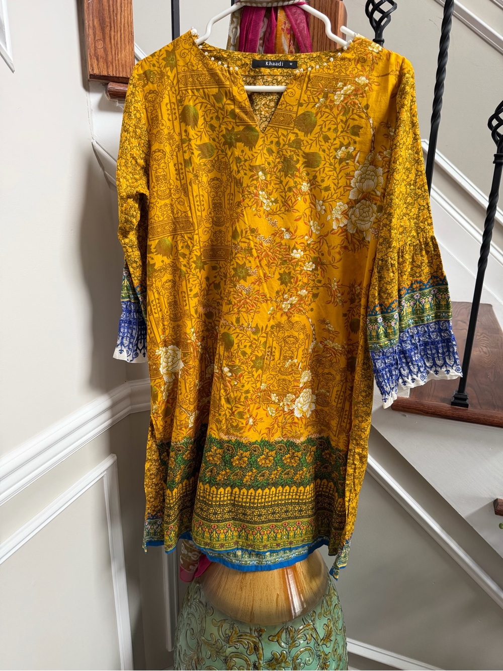Mustard Floral Printed Women's Kurta with scarf/dupata